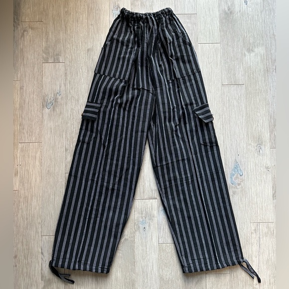 Handmade Pants - Handmade Peruvian Inca Boho Striped Black Straight Leg Pants Medium